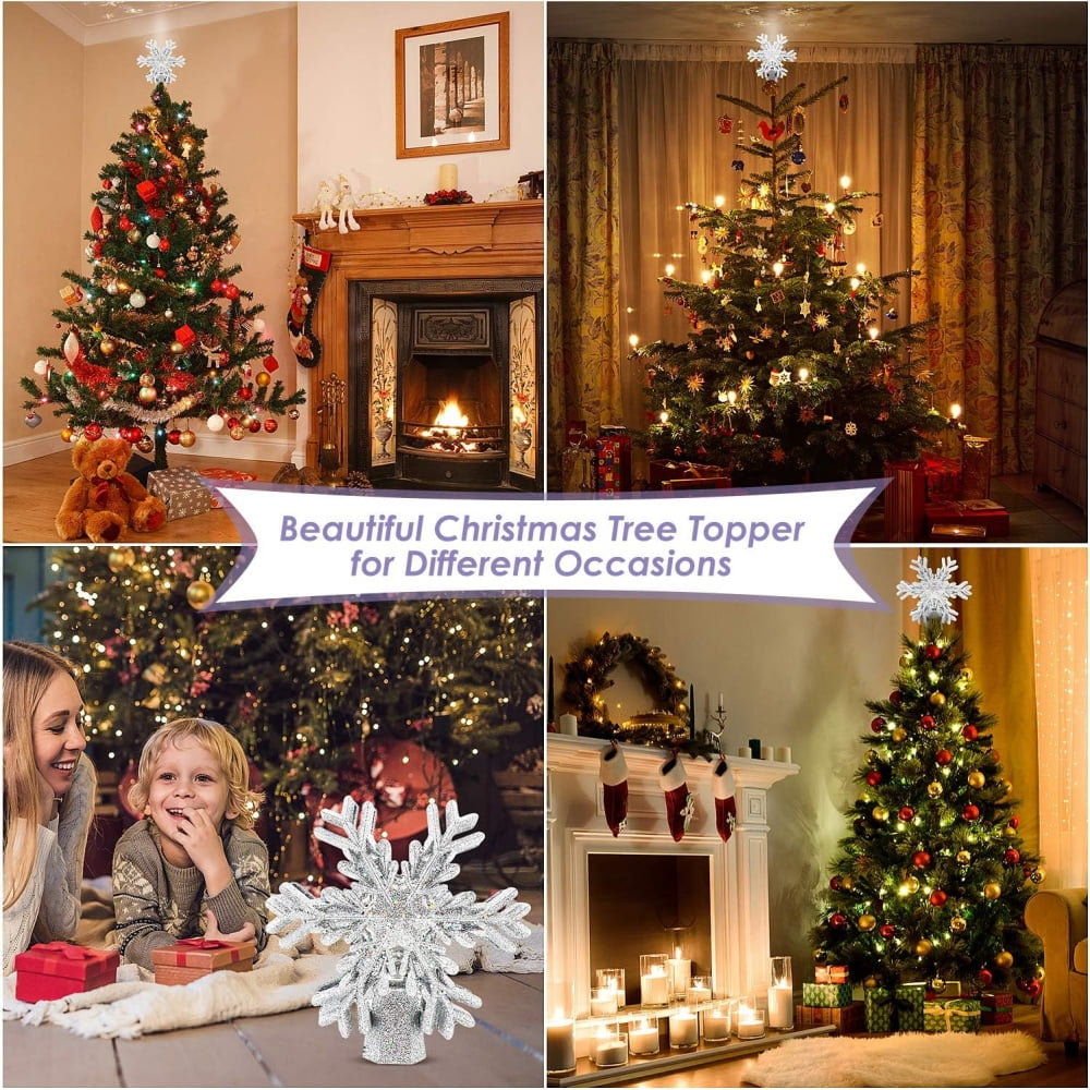 🎀3D Rotating Snowflake LED Tree Topper – 9.6" Silver