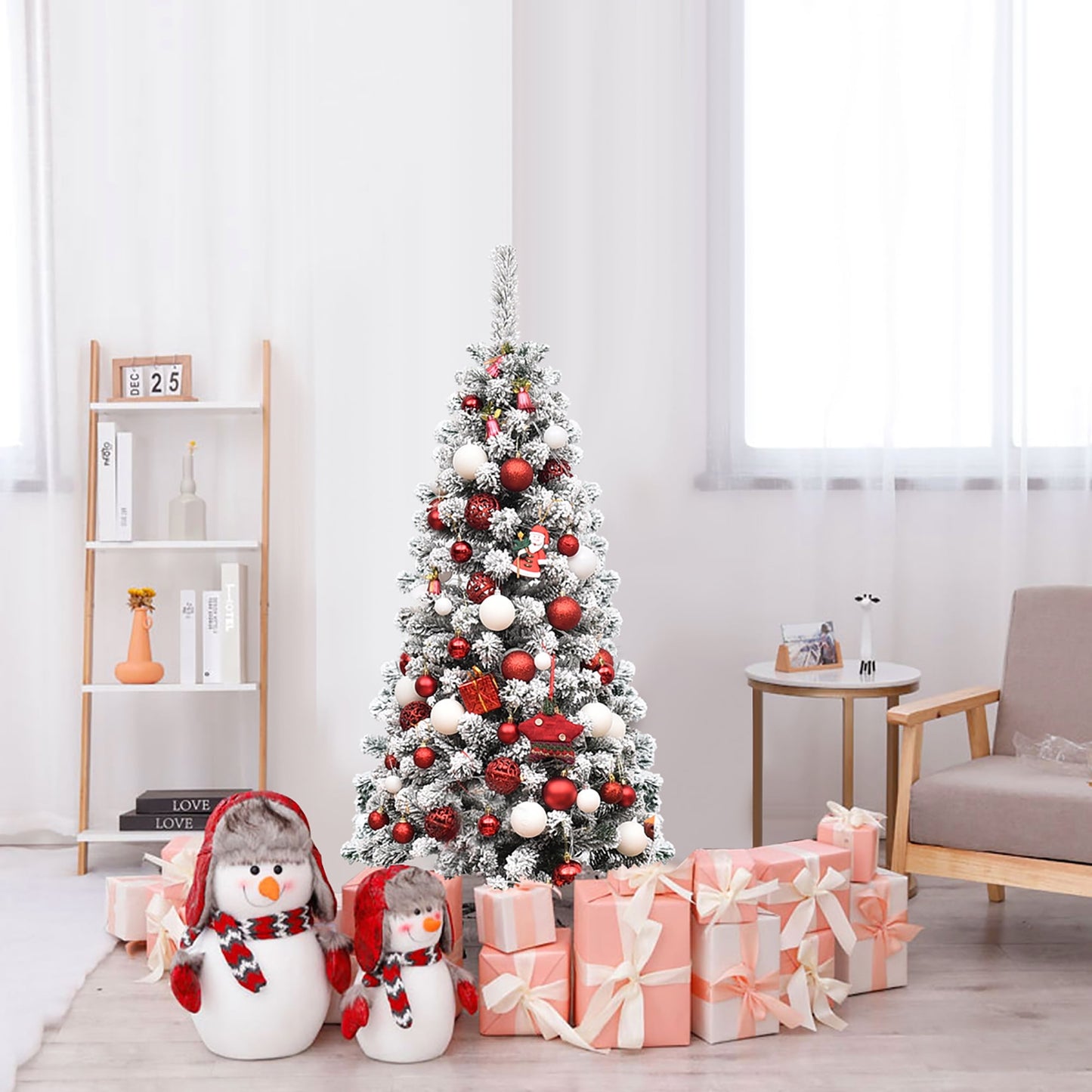 šCostway Pre-lit Snow Flocked Artificial Pencil Christmas Pine Tree