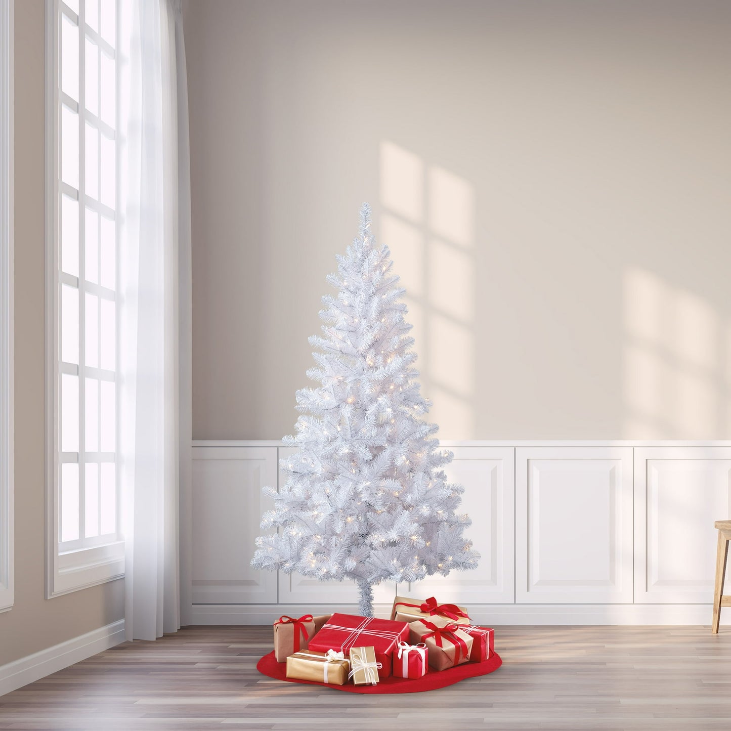 🎀Pre-Lit Madison Pine White Artificial Christmas Tree with Color-Changing LED Lights