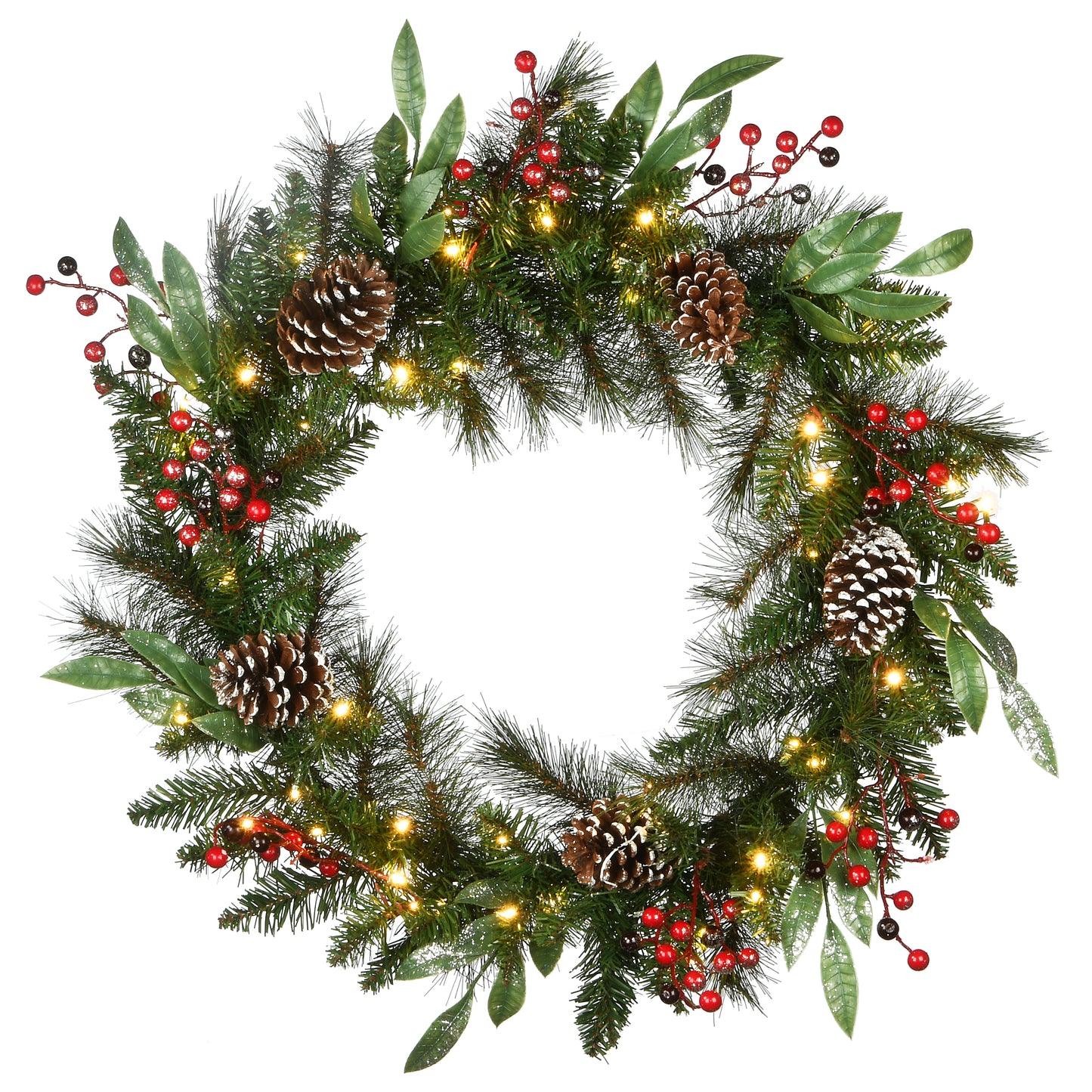 🎀Pre-Lit Frosted Pine Berry Artificial Christmas Wreath - LED Lights Battery Operated