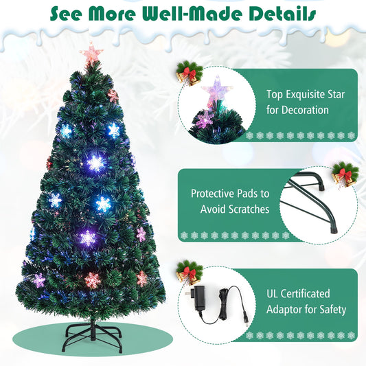 🎀Pre-Lit Fiber Optic Artificial Christmas Tree w/Multicolor Lights Snowflakes