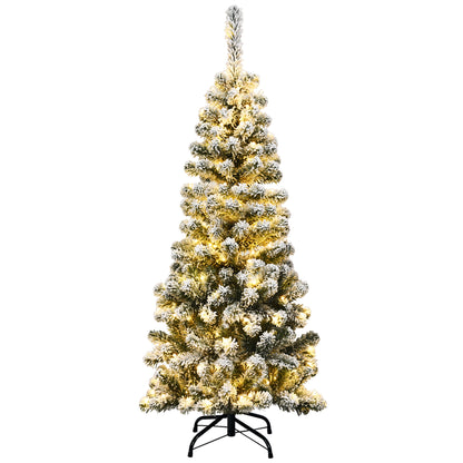 🎀Costway Pre-lit Snow Flocked Artificial Pencil Christmas Pine Tree