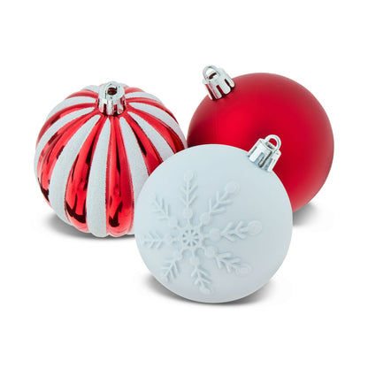 🎀50-Count Red and White Shatterproof Christmas Ornaments, by Holiday Time