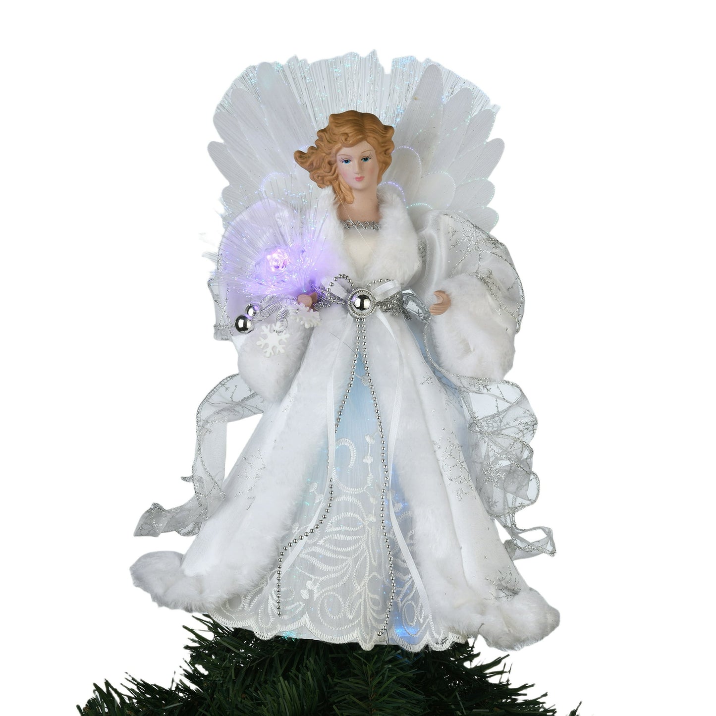 🎀LED Fiber Optic Angel Christmas Tree Topper, White, 12", by Holiday Time