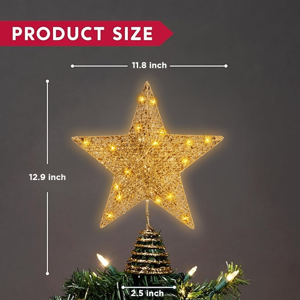 🎀Gold Star Christmas Tree Topper, 12" LED Lighted