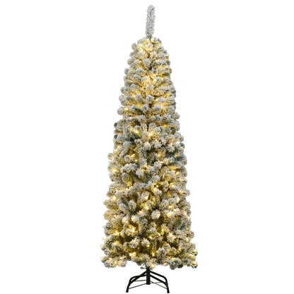 🎀Pre-lit Snow Flocked Artificial Pencil Christmas Pine Tree