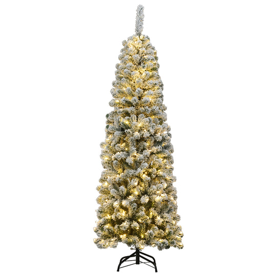 🎀Pre-lit Snow Flocked Artificial Pencil Christmas Pine Tree