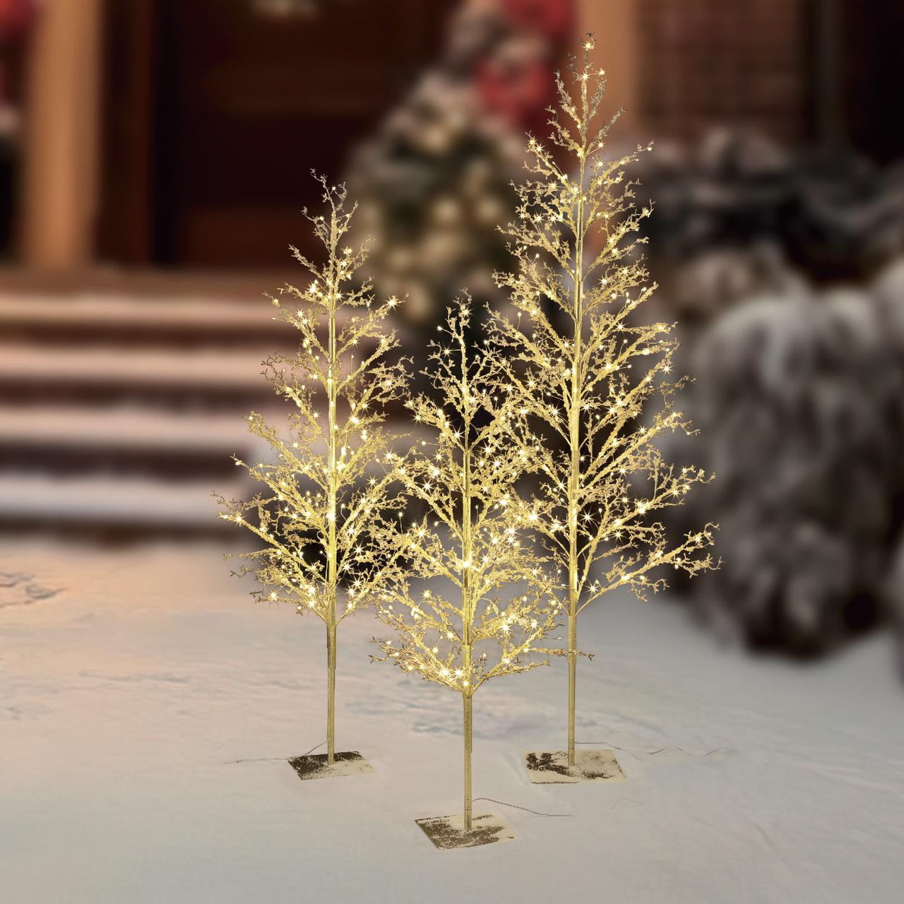 🎀My Texas House 3 Pack Warm White Twinkling LED Icy Cube Beaded Tree, 4ft/5ft/6ft