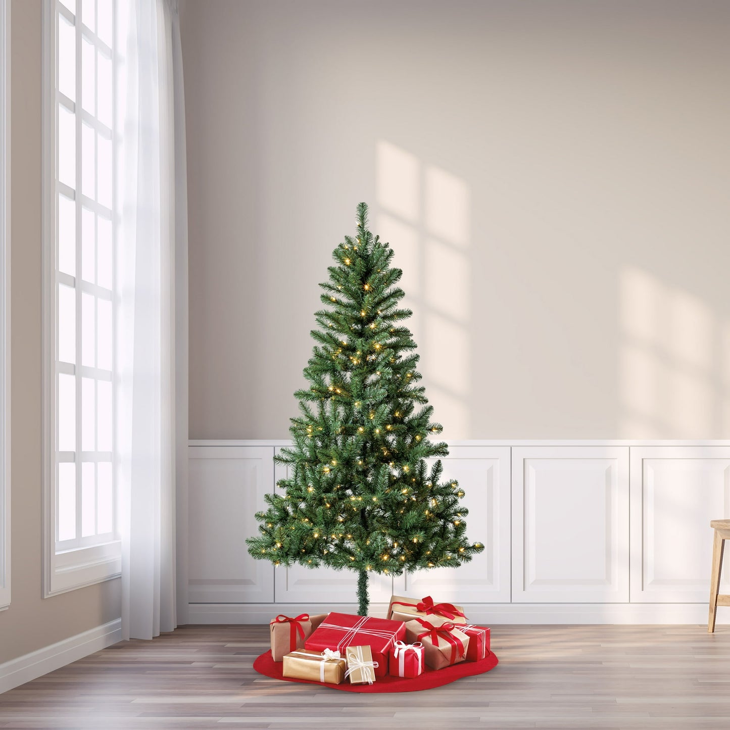 🎀Pre-Lit Madison Pine White Artificial Christmas Tree with Color-Changing LED Lights