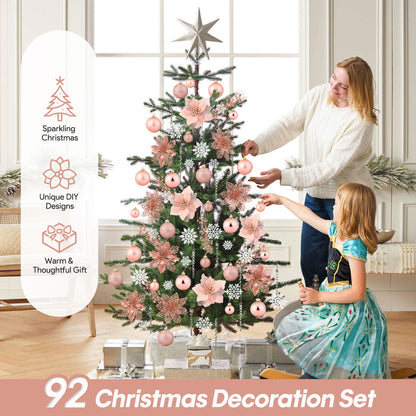 🎀Ayieyill 92pcs Christmas Ornaments with Poinsettia & Glitter Berries