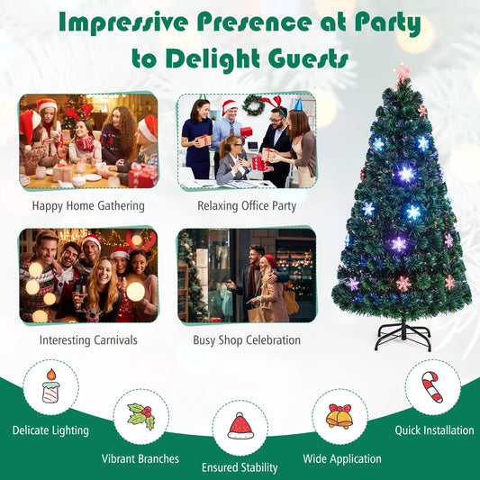 🎀Pre-Lit Fiber Optic Artificial Christmas Tree w/Multicolor Lights Snowflakes