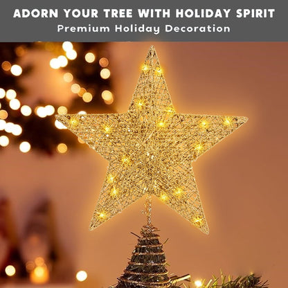 🎀Gold Star Christmas Tree Topper, 12" LED Lighted