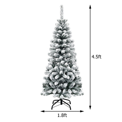 🎀Costway Pre-lit Snow Flocked Artificial Pencil Christmas Pine Tree