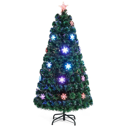 🎀Pre-Lit Fiber Optic Artificial Christmas Tree w/Multicolor Lights Snowflakes