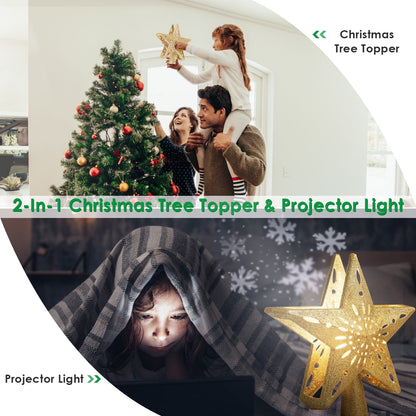 🎀Lighted Star Tree Topper with 3D Rotating Snowflake Projector