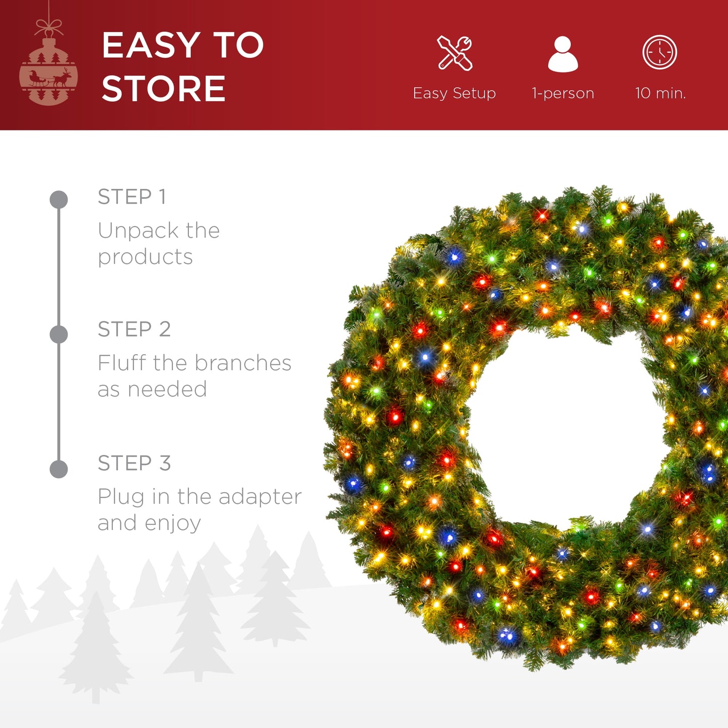 🎁Best Choice Products Artificial Pre-Lit Fir Christmas Wreath Decoration