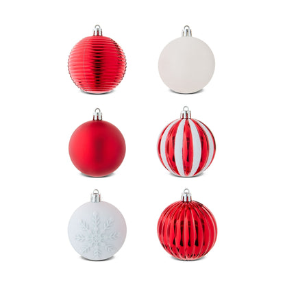 🎀50-Count Red and White Shatterproof Christmas Ornaments, by Holiday Time