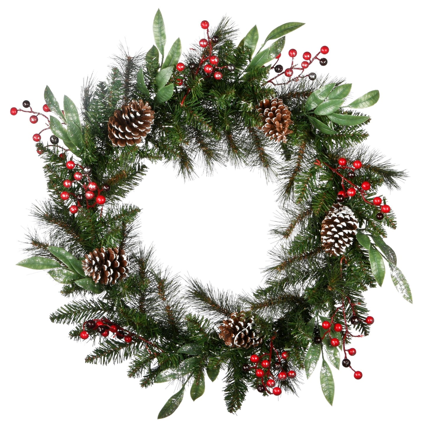 🎀Pre-Lit Frosted Pine Berry Artificial Christmas Wreath - LED Lights Battery Operated