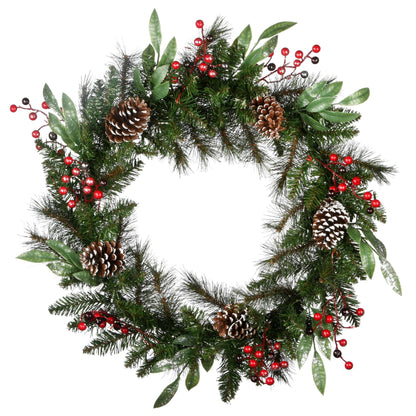 🎀Pre-Lit Frosted Pine Berry Artificial Christmas Wreath - LED Lights Battery Operated