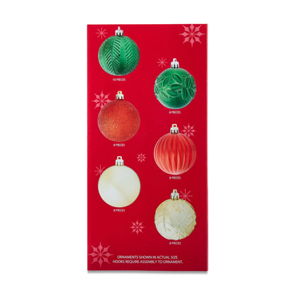 🎀50-Count Red/Green/Gold Shatterproof Ball Christmas Ornaments, by Holiday Time