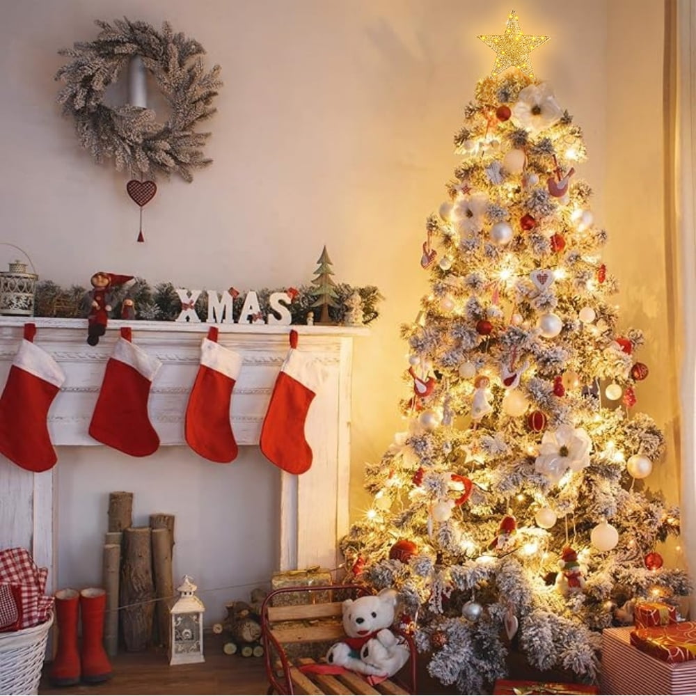 🎀Gold Star Christmas Tree Topper, 12" LED Lighted