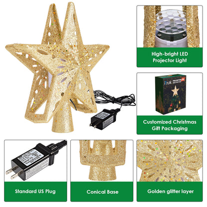 🎀Lighted Star Tree Topper with 3D Rotating Snowflake Projector