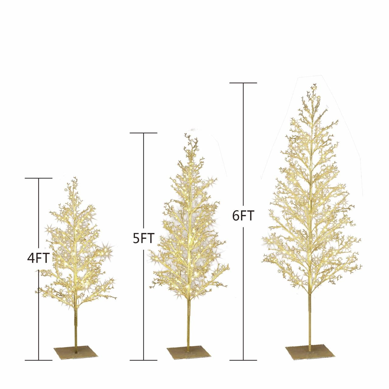 🎀My Texas House 3 Pack Warm White Twinkling LED Icy Cube Beaded Tree, 4ft/5ft/6ft