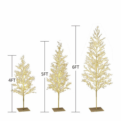 🎀My Texas House 3 Pack Warm White Twinkling LED Icy Cube Beaded Tree, 4ft/5ft/6ft