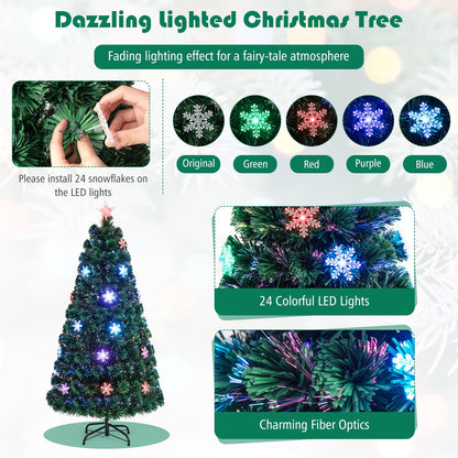 🎀Pre-Lit Fiber Optic Artificial Christmas Tree w/Multicolor Lights Snowflakes
