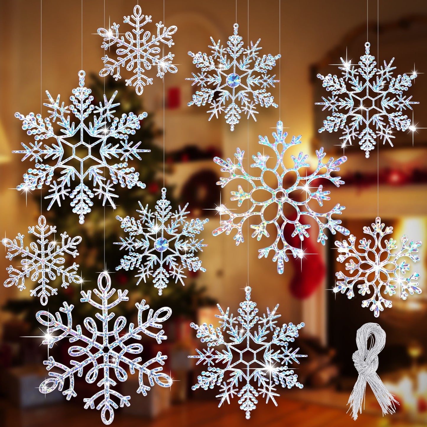🎀Ayieyill 8pcs Christmas Snowflakes – Winter Tree Decor