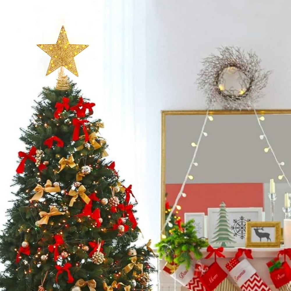 🎀Gold Star Christmas Tree Topper, 12" LED Lighted