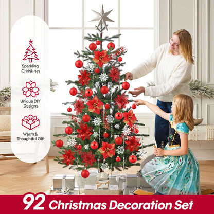 🎀Ayieyill 92pcs Christmas Ornaments with Poinsettia & Glitter Berries