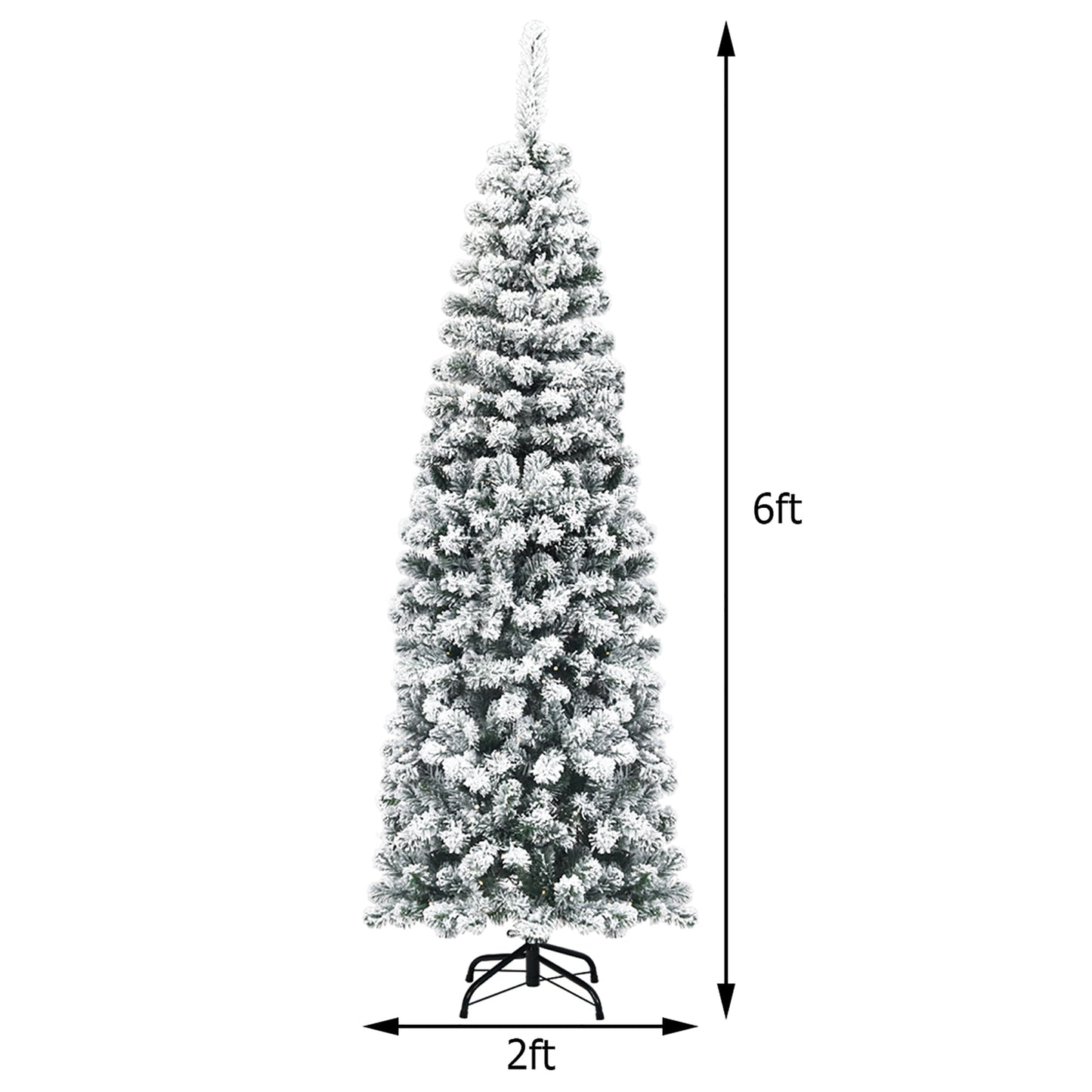 🎀Pre-lit Snow Flocked Artificial Pencil Christmas Pine Tree