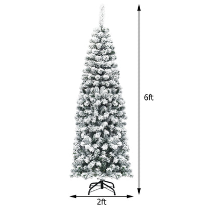 🎀Pre-lit Snow Flocked Artificial Pencil Christmas Pine Tree
