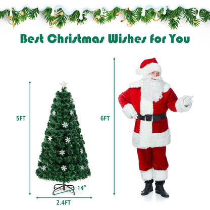 🎀Pre-Lit Fiber Optic Artificial Christmas Tree w/Multicolor Lights Snowflakes