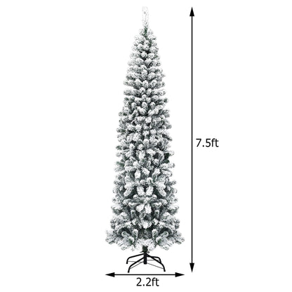 🎀Pre-lit Snow Flocked Artificial Pencil Christmas Pine Tree